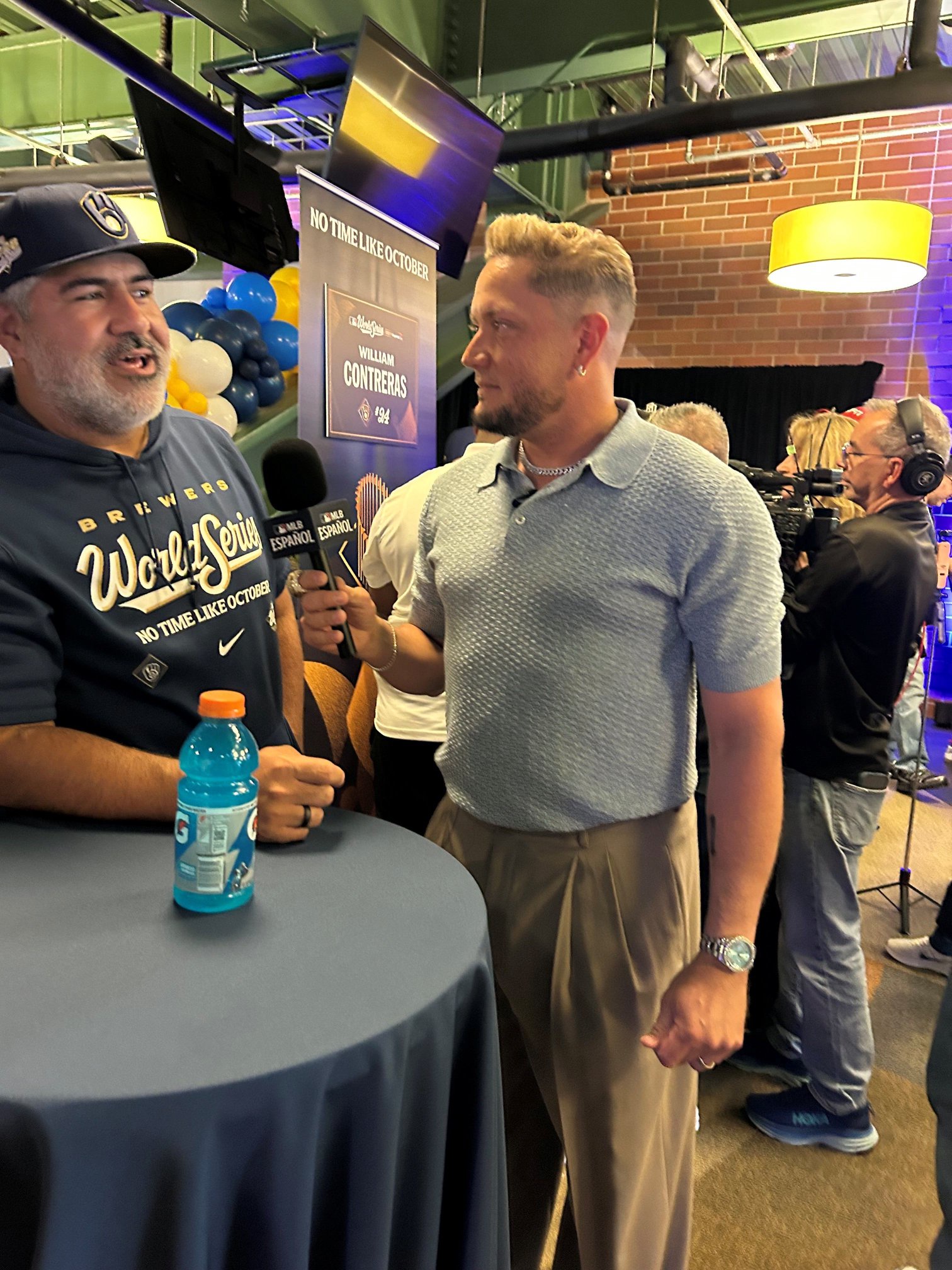 Miguel Rojas was a reporter for MLB Español during media day for the 2026 World Series.