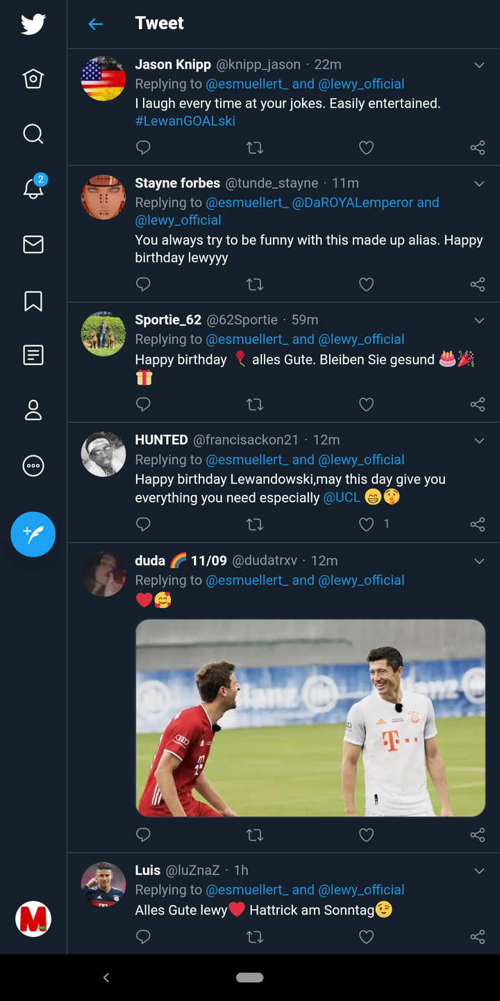 Bayern Munich Player Thomas Muller Called Striker Lewangoalski On Twitter See How Fans Reacted Opera News