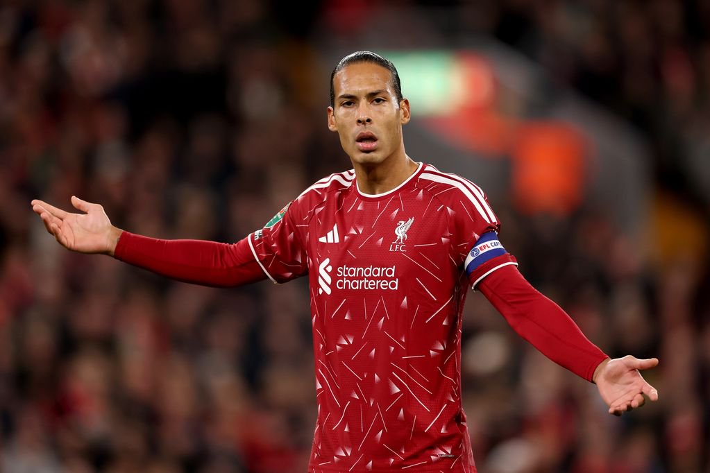 Virgil van Dijk of Liverpool during the Carabao Cup Fourth Round match between Liverpool and Chelsea at Anfield