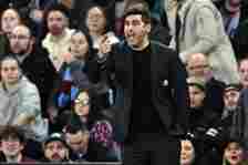 Lille's Portuguese head coach Paulo Fonseca shouts instructions to the players from the touchline during the UEFA Europa Conference League quarter-...