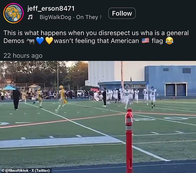 The Jefferson High School player seen sprinting towards his rival before shoving him over