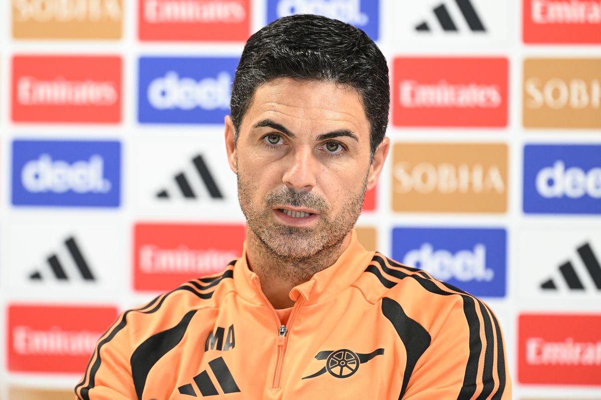 LONDON COLNEY, ENGLAND - SEPTEMBER 11: Arsenal manager Mikel Arteta attends a press conference at Sobha Realty Training Centre on September 11, 2026 in London Colney, England. (Photo by Stuart MacFarlane/Arsenal FC via Getty Images)