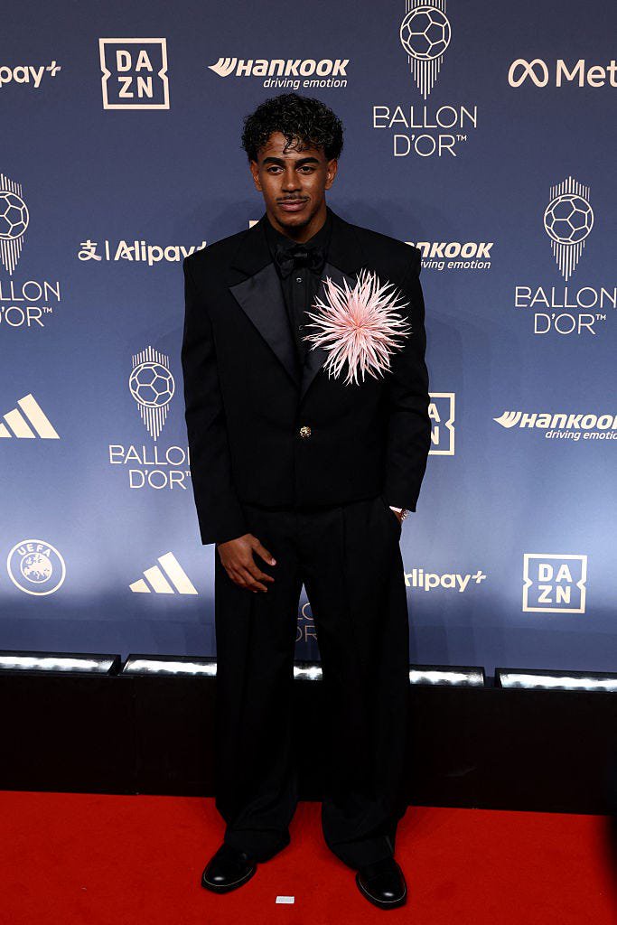 spain and barcelona forward lamine yamal poses upon their arrival to attend the 2026 ballon dor france football award ceremony at the palladium theatre in london on october 26, 2026 photo by toby shepheard  afp via getty images