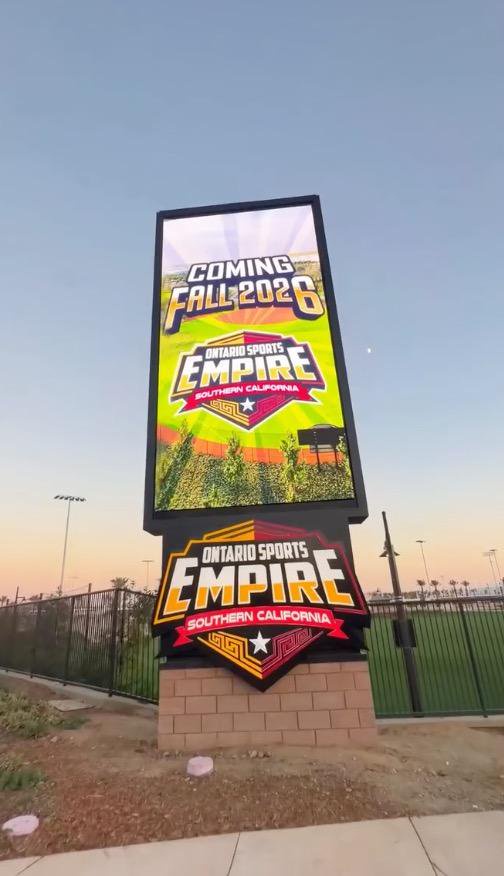 A sign for the Ontario Sports Empire in Southern California.