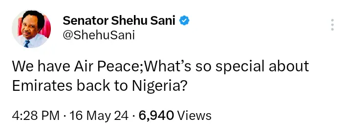 Have Peace, What’s Special About Emirates Back Nigeria? Shehu Sani