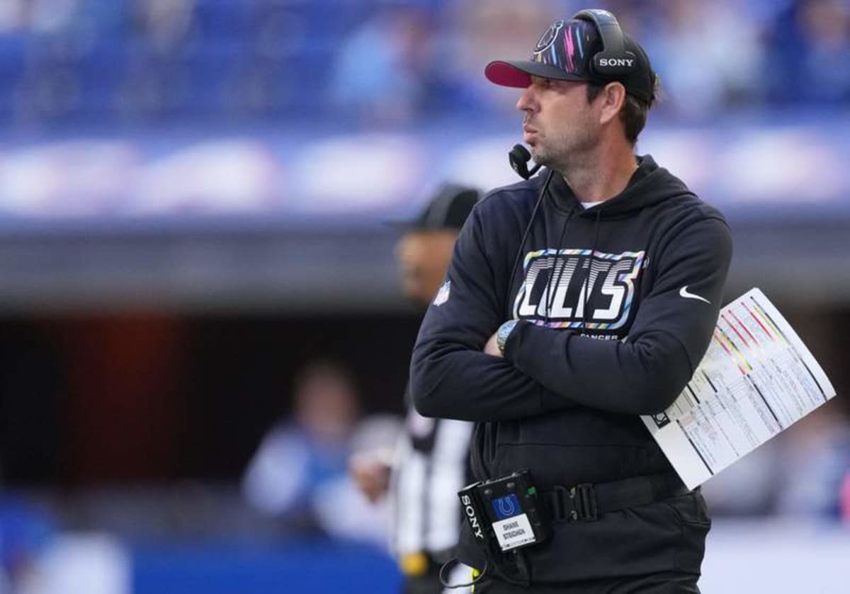 Indianapolis Colts head coach Shane Steichen watches from the sideline Sunday, Oct. 18, 2026, during the game against the Tennessee Titans at Lucas Oil Stadium in Indianapolis.