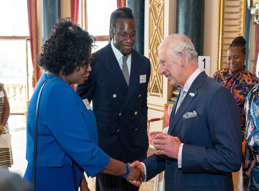 Charles meets Brenda Edwards (Dominic Lipinski/PA)