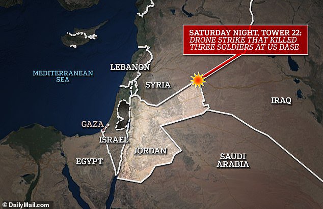 The protest came a day after three U.S. service members who died after a drone strike struck a US military outpost in Jordan on Saturday injuring dozens were identified