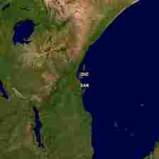 a satellite image of a land with water and land