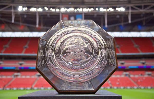 LONDON, ENGLAND - Sunday, August 4, 2019: The Community Shield trophy on display before the FA Community Shield match between Manchester City FC and Liverpool FC at Wembley Stadium. (Pic by David Rawcliffe/Propaganda)