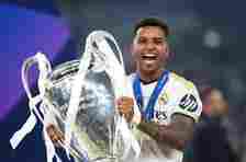 Rodrygo of Real Madrid poses for a photograph with the UEFA Champions League Trophy after his team's victory during the UEFA Champions League 2023/24 Final match between Borussia Dortmund and Real Madrid CF at Wembley Stadium on June 01, 2024 in London, England.