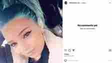 A screenshot of Stephanie Parzes Instagram where shes displaying her blue hair.