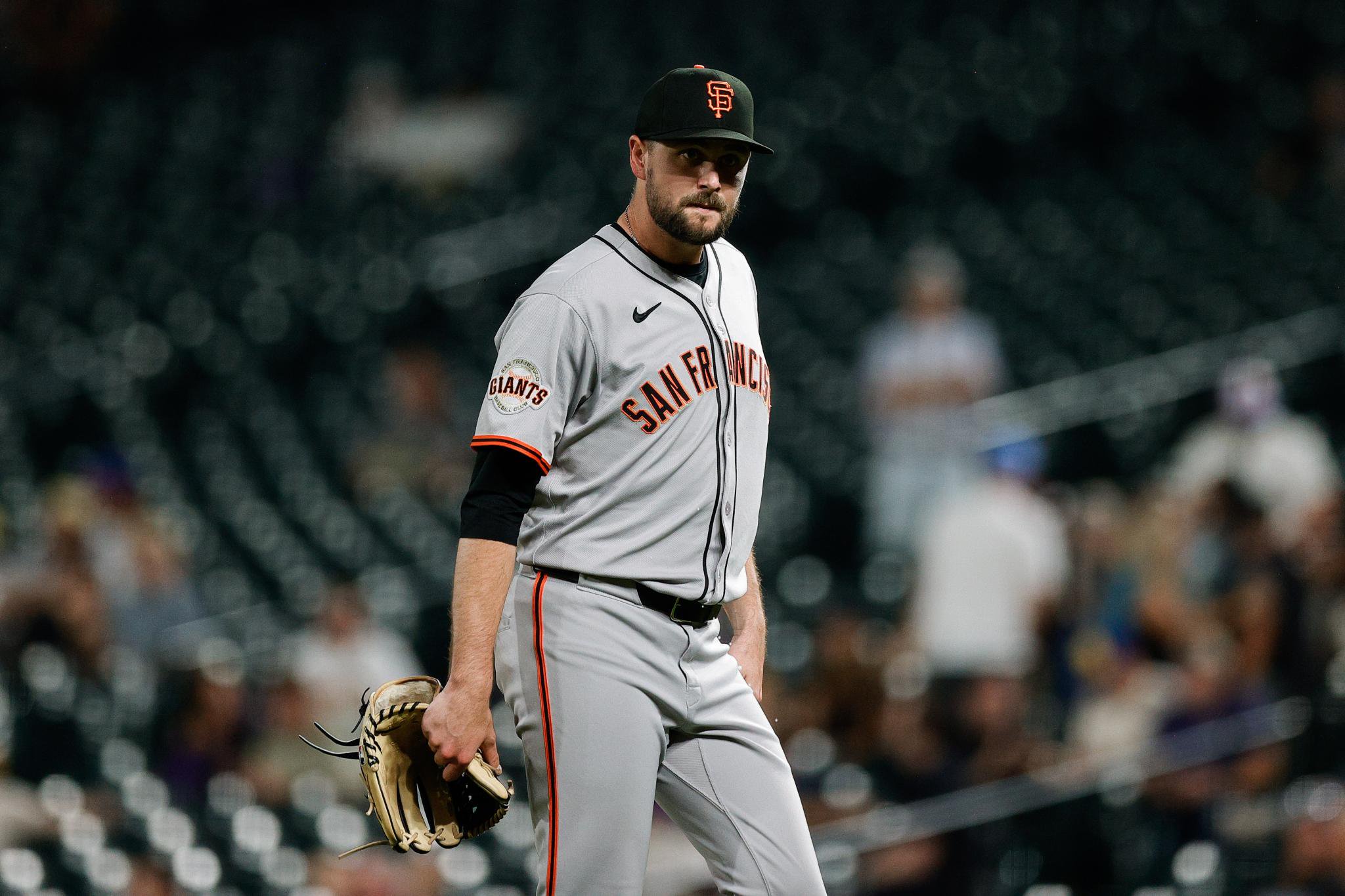 San Francisco Giants relief pitcher JT Brubaker after getting pulled in the ninth inning against the Colorado Rockies.