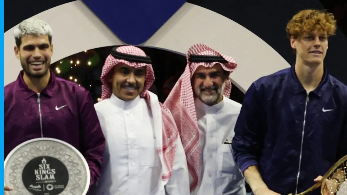 Pictured: Carlos Alcaraz and Jannik Sinner at the Six Kings Slam in 2025