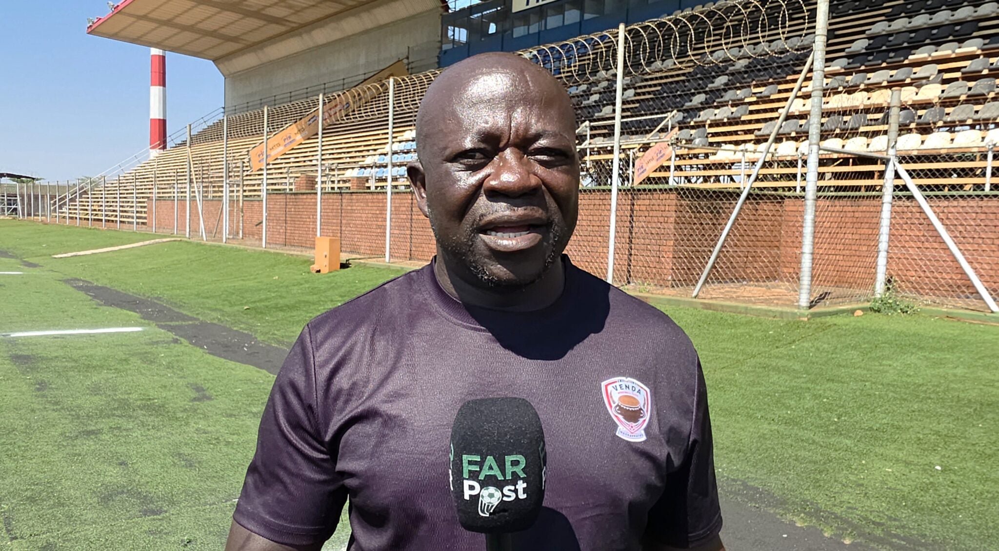 Venda FC coach Kaitano Tembo talking to FARPost at the Thohoyandou Stadium.