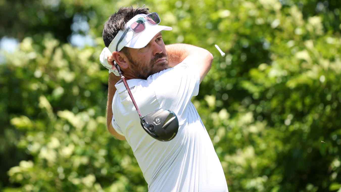 Louis Oosthuizen of Southern Guards GC hits a tee shot during LIV Golf Korea in 2026