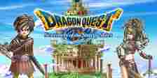 Dragon Quest 9 art showing two characters next to an overgrown temple and the game's logo.