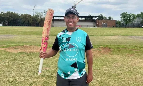 Premier League Man of the Match on Sunday, Kieran George, who scored 52 runs from 24 balls.