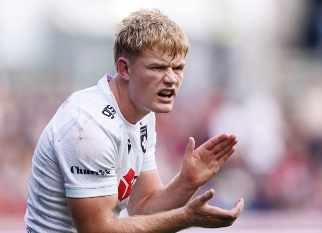 BRISTOL, ENGLAND - OCTOBER 3:Northampton Saints' Fin Smith during the Gallagher PREM 2026/2027 match between Bristol Bears and Northampton Saints at Ashton Gate on October 3, 2026 in Bristol, England. (Photo by Bob Bradford - CameraSport via Getty Images)