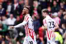 Tyrese Campbell of Stoke City celebrates scoring his team's second goal during the Sky Bet Championship match between Stoke City and Bristol City a...