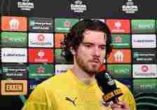 Ferdi Kadioglu of Fenerbahce speaks to the media in the flash interview after the UEFA Europa Conference League 2023/24 Quarter-final second leg ma...