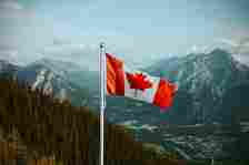 Canadian Flag in the Mountains