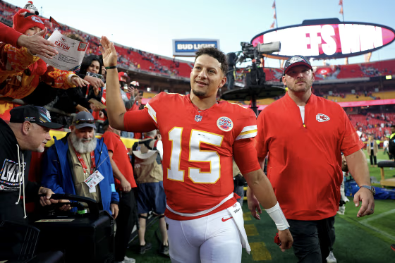 Patrick Mahomes on the sidelines after a Chiefs game.