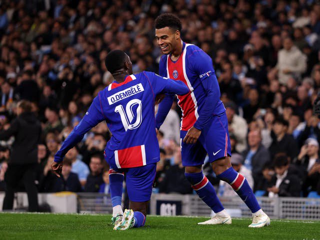 Dembele and Doue both scored as PSG hit three goals in the first half at Manchester City