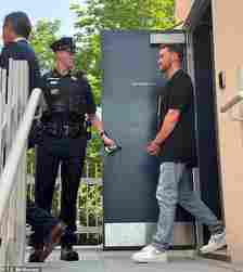 Justin was walked across the bridge from Sag harbor Village Police headquarters to the villages Justice court in handcuffs on Tuesday morning