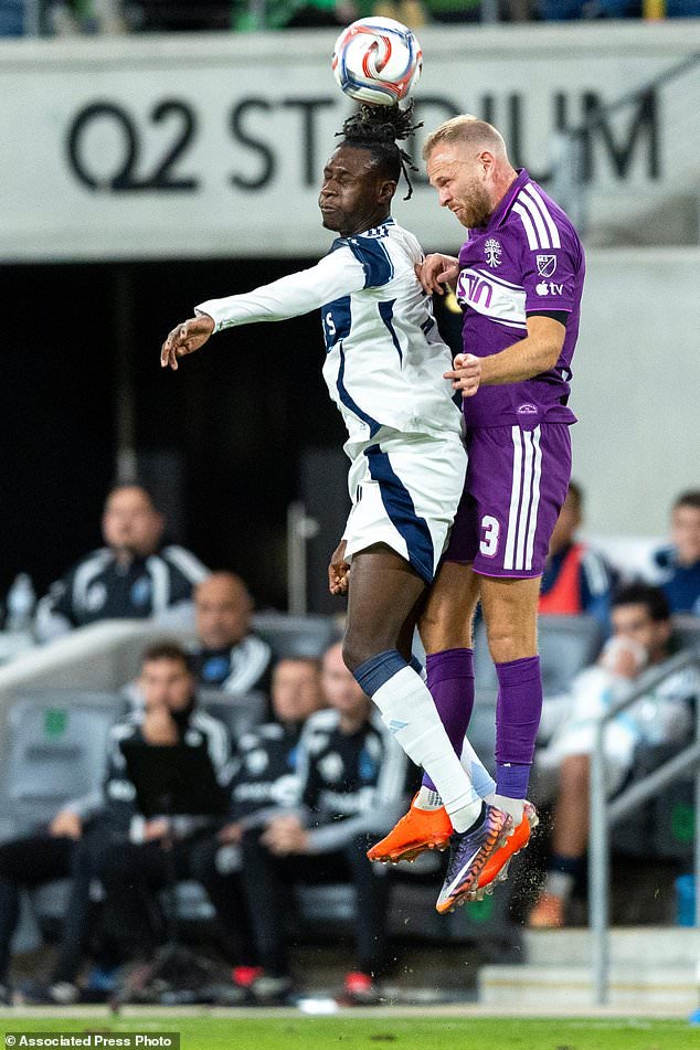 Vancouver Whitecaps forward Yadaly Diaby, left, and Austin FC defender Mikkel Desler (3) look to take possession of the ball during the second half of an MLS soccer match in Austin, Texas, Saturday, Oct. 17, 2026. (AP Photo/Stephen Spillman)