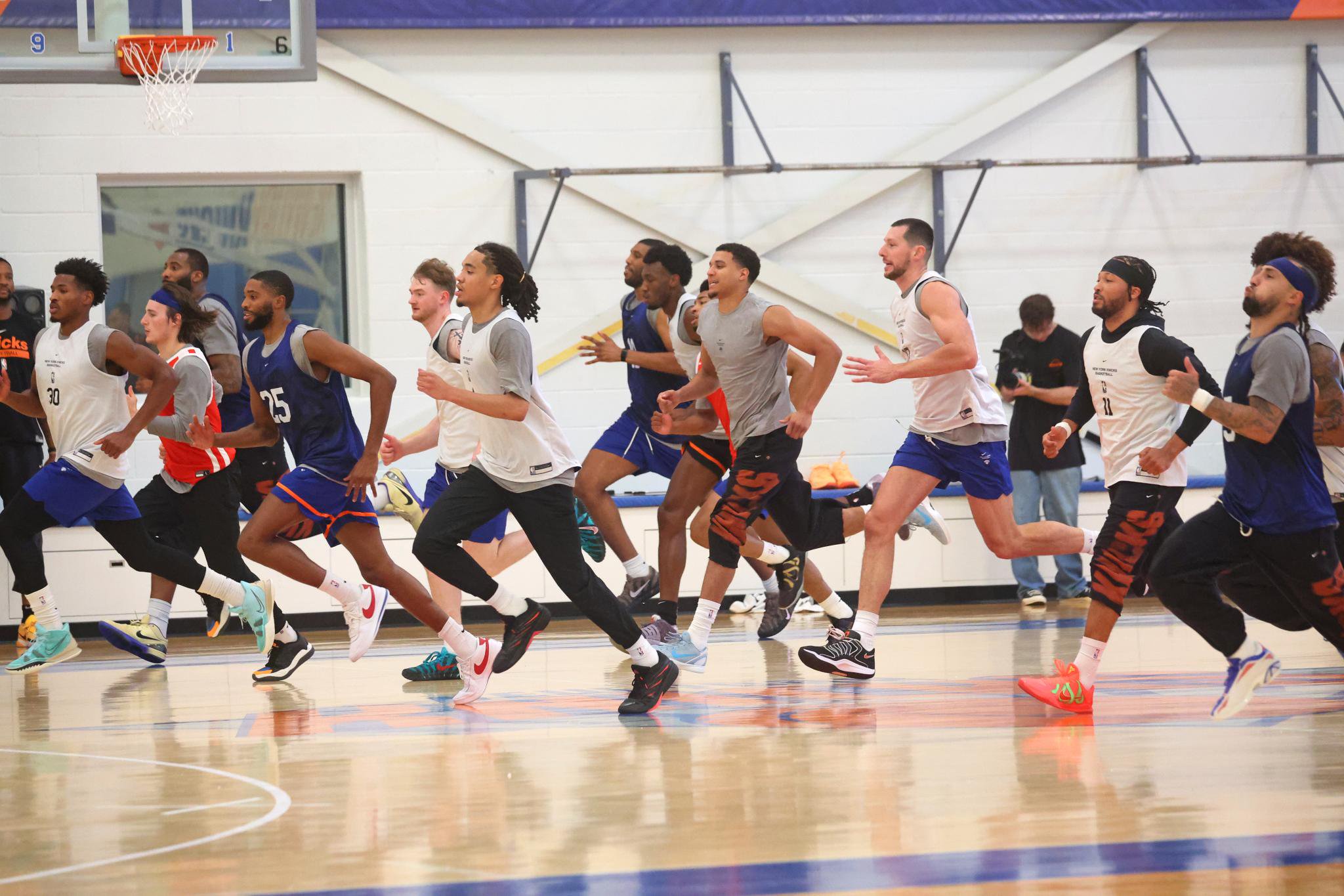The New York Knicks practice at the Madison Square Garden Training Center.