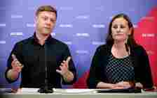 Martin Schirdewan, Federal Party Chairman of The Left (Die Linke), and Janine Wissler, Federal Party Chairwoman of The Left (Die Linke), present the draft European election program of Die Linke for the 2024 European elections. Germany's hard-left Die Linke (The Left) party is to see a leadership change in the autumn, according to reports from a party crisis session following a collapse in support in the European Parliament elections, dpa learned on Sunday. Britta Pedersen/dpa
