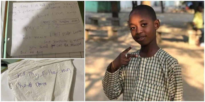 "They'll murder me if you send me back to school" - JSS 1 kid, aged 11, writes a note to his parents.