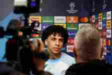 Rico Lewis of Manchester City is interviewed post match during the UEFA Champions League 2023/24 round of 16 second leg match between Manchester Ci...