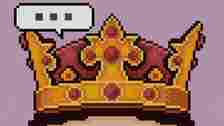 A 8-bit speech bubble above a king&#039;s crown.