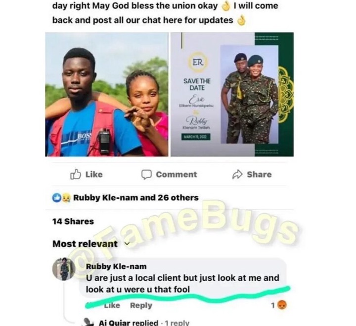 "Have You Hugged Or Kissed Me Before? you were just a Local Client" – girlfriend of Uncle Bless replies him whiles getting married