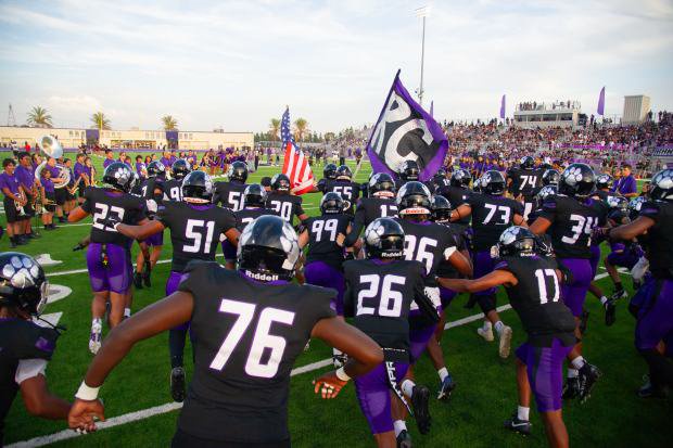 The Rancho Cucamonga High School football team takes the field Pryor to their game against Murrieta Valley, in a non-league football game at Rancho Cucamonga High in Rancho Cucamonga, August 20, 2026. The Cougar defeated the Nighthawks 28-14, in the season opener. (Photo by John Valenzuela/Contributing Photographer)