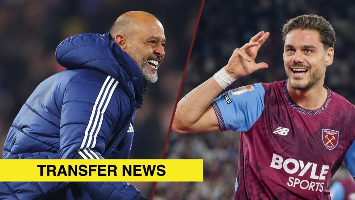 Split image showing Nuno Espirito Santo at Nottingham Forest and Konstantinos Mavropanos at West Ham United