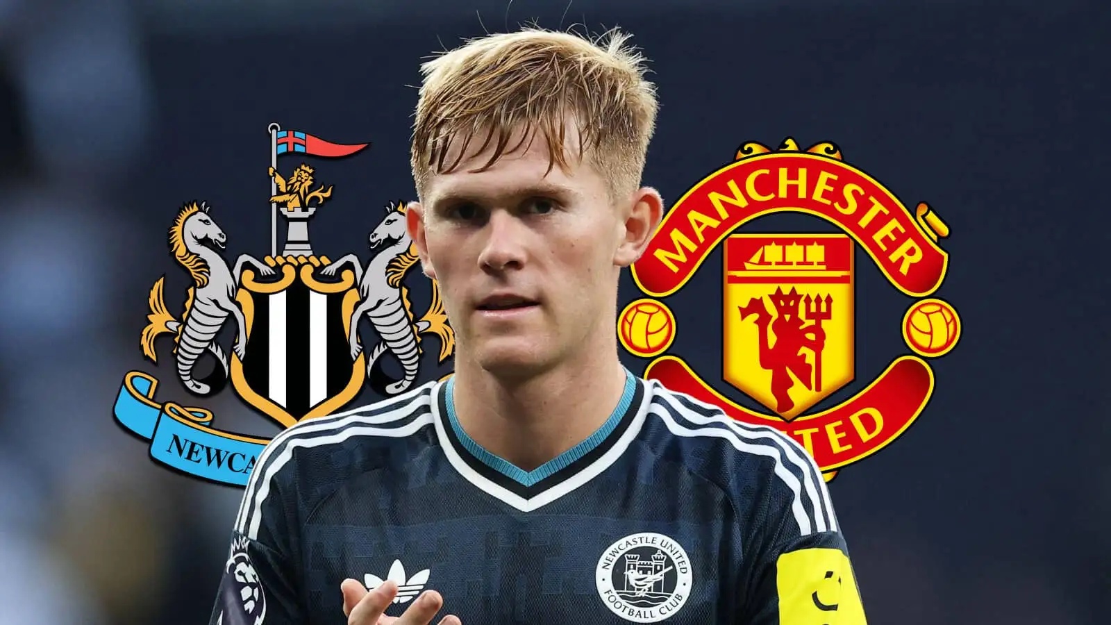 Newcastle United badge, Lewis Hall, Manchester United badge - copyright TEAMtalk