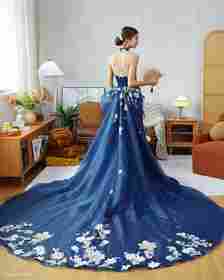 colourful wedding dresses navy with train digio