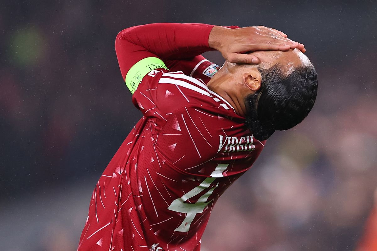 LIVERPOOL, ENGLAND - OCTOBER 20: Virgil van Dijk of Liverpool reacts during the UEFA Champions League 2026/27 League Phase MD3 match between Liverpool FC and Villarreal CF at Anfield on October 20, 2026 in Liverpool, United Kingdom. (Photo by Robbie Jay Barratt - AMA/Getty Images)