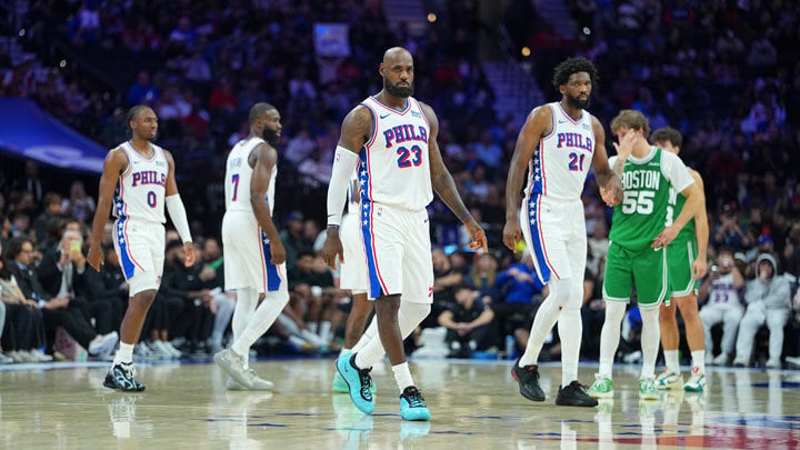 Tyrese Maxey, Jaylen Brown, LeBron James, Joel Embiid