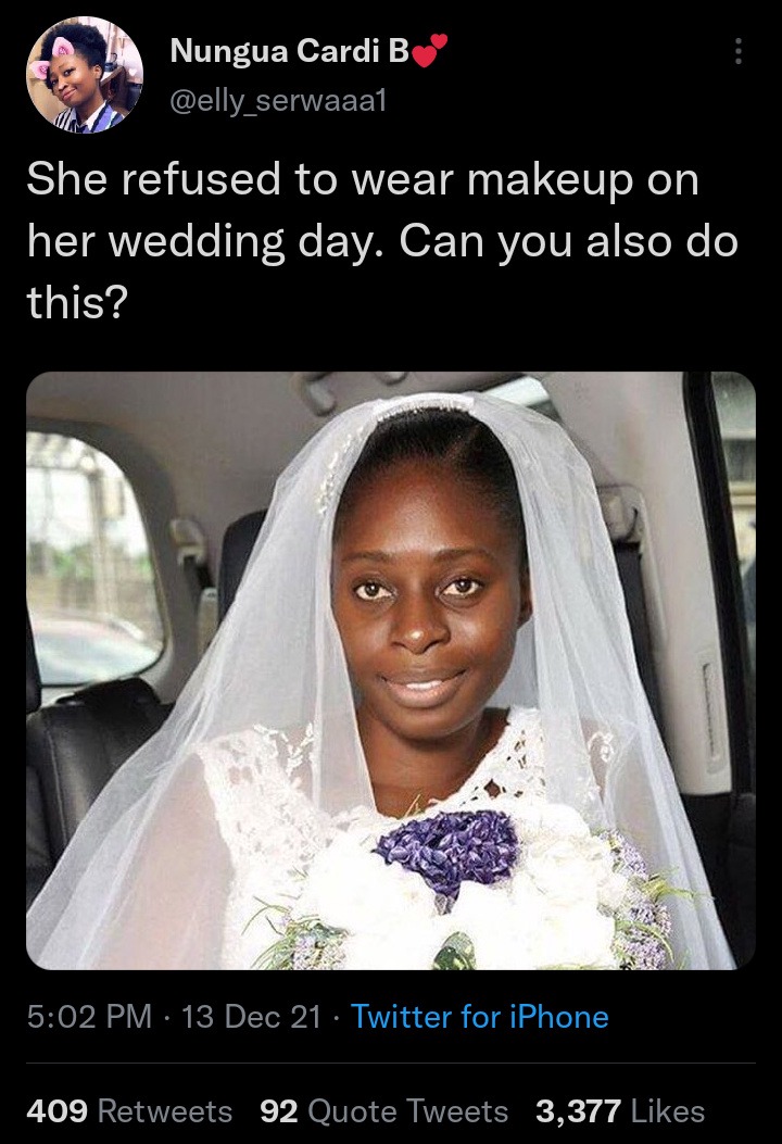 Beautiful Bride Goes Viral After Refusing To Use Makeup On Her Wedding Day