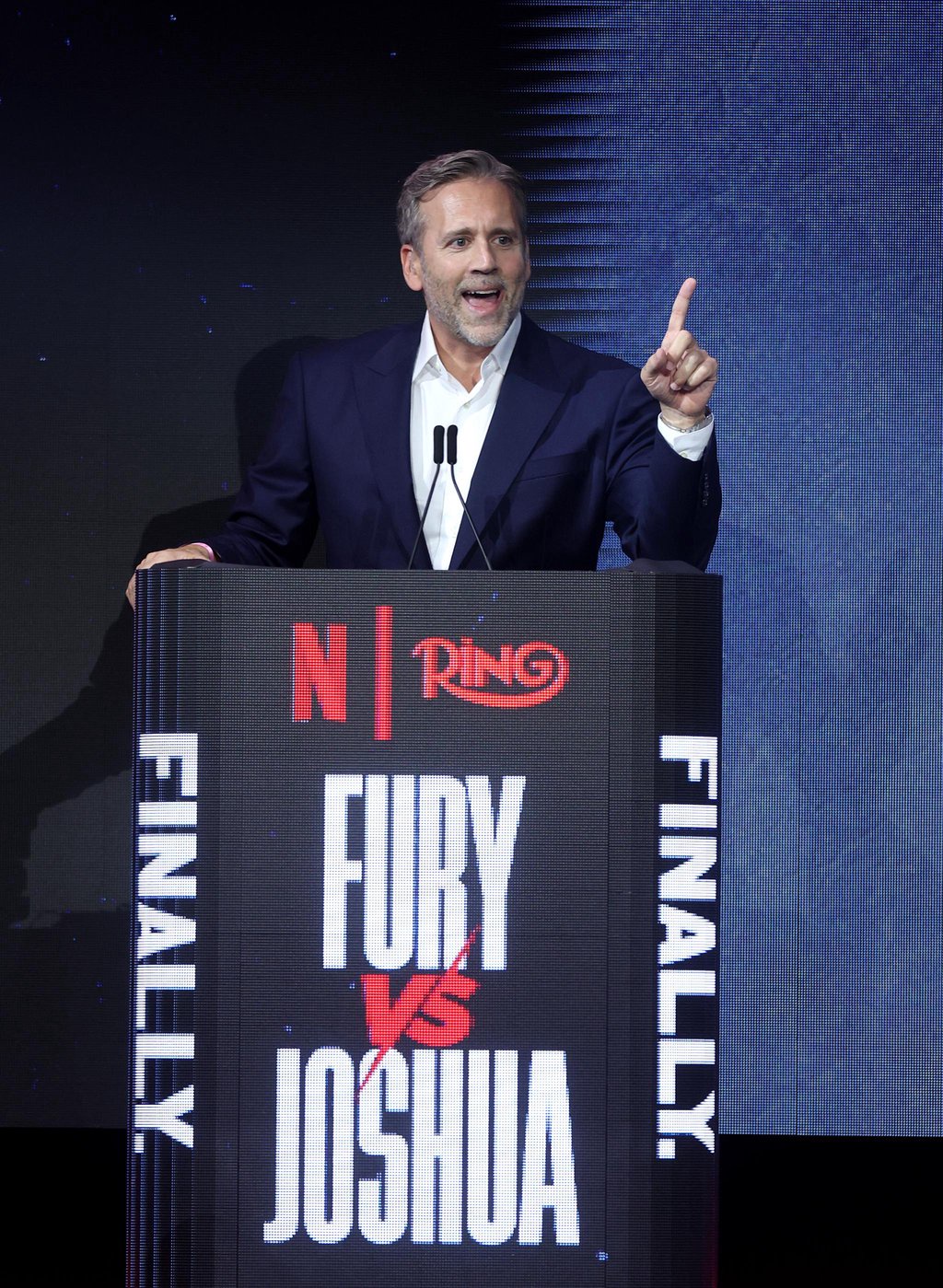 Max Kellerman speaks during the announcement for the Tyson Fury vs. Anthony Joshua fight at The British Airways Arc in London, England, Wednesday, Sept. 30, 2026.