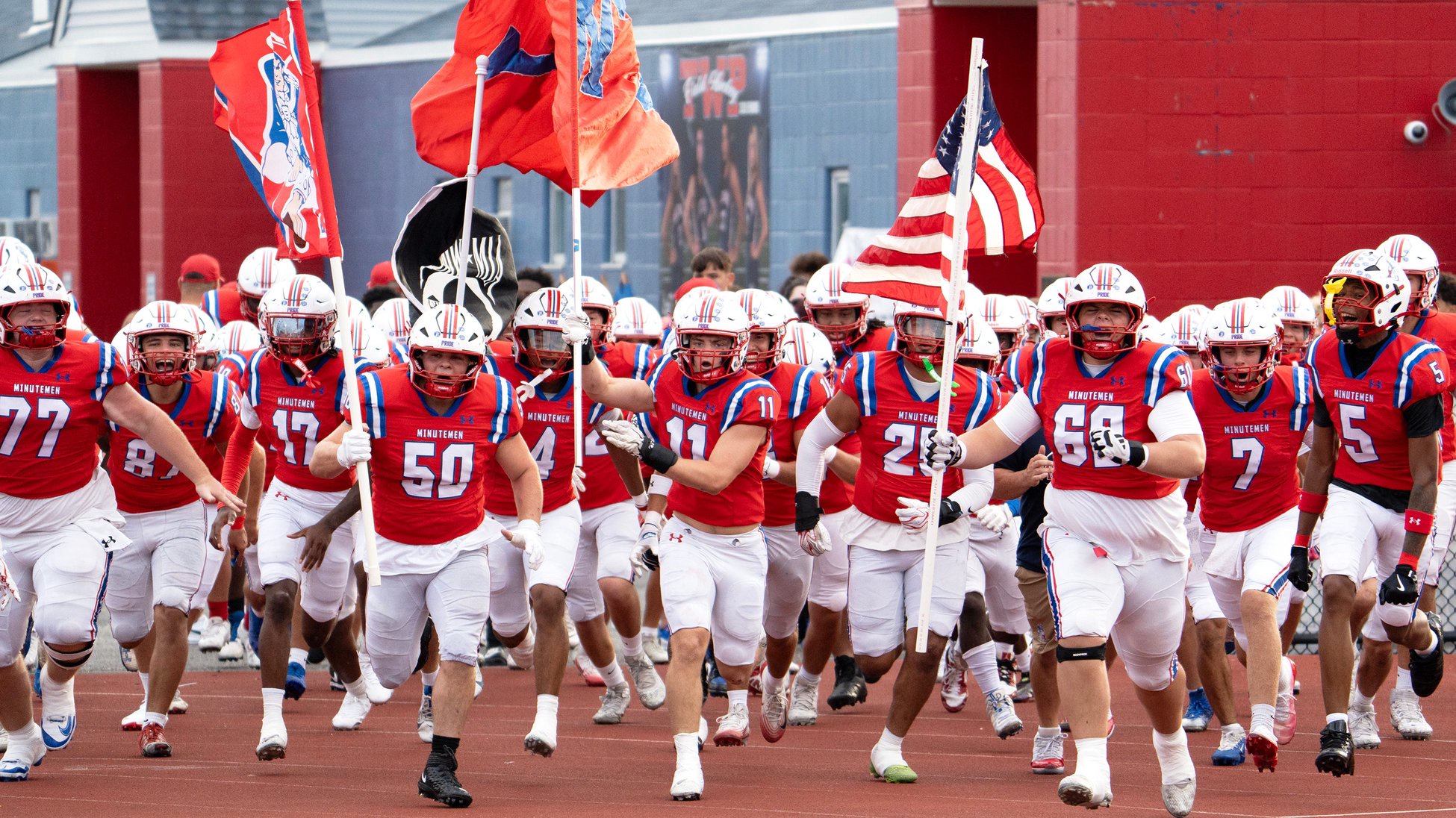 The Washington Township football team enters the field prior to the football game between Washington Township and Millville, played at Washington Township High School on Friday, September 4, 2026.