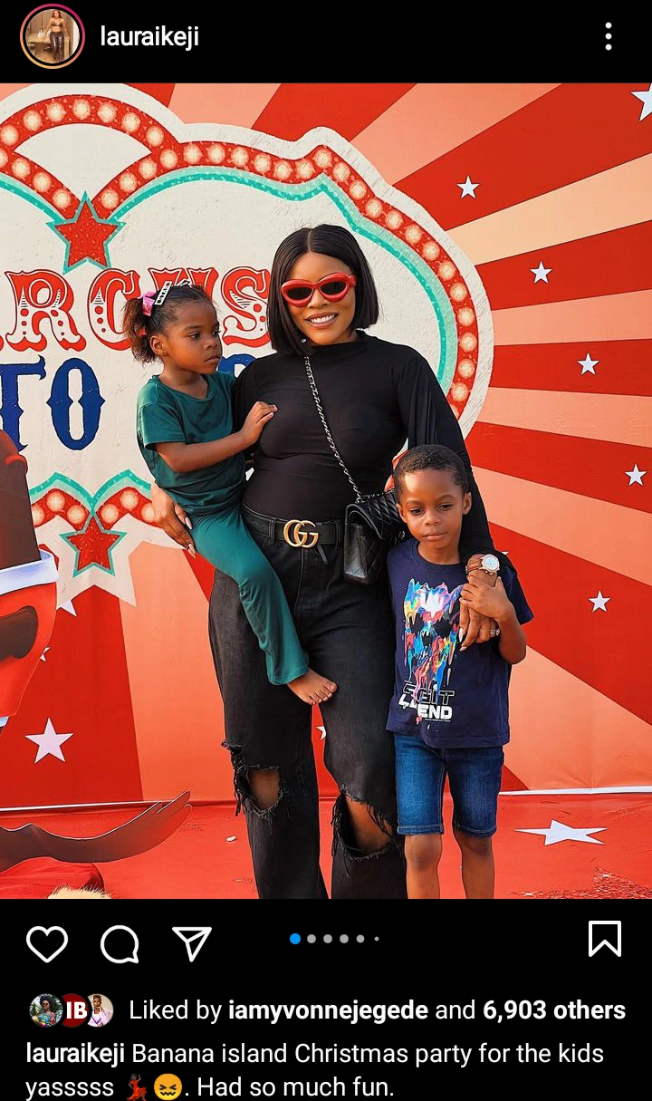 Laura Ikeji shares fun photos from her outing with her kids as they enjoyed Christmas holiday