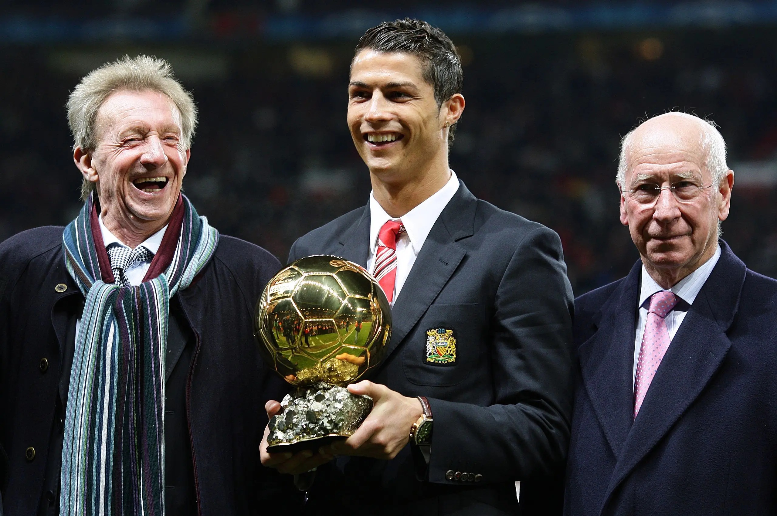 Cristiano Ronaldo, Dennis Law and Sir Bobby Charlton.  