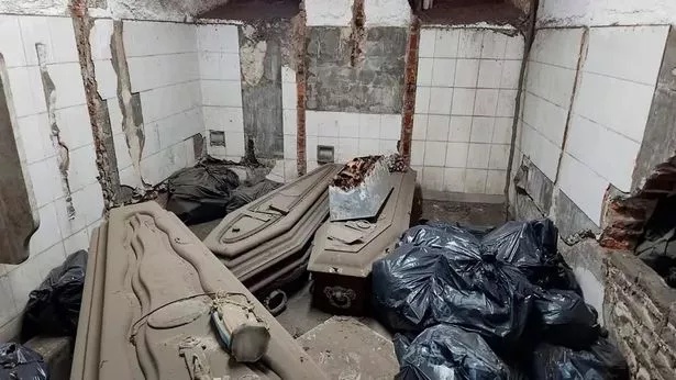 The coffins discovered in sheds at La Plata Cemetery in Argentina