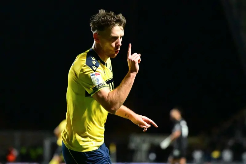 Mark Harris celebrates for Oxford against Stockport