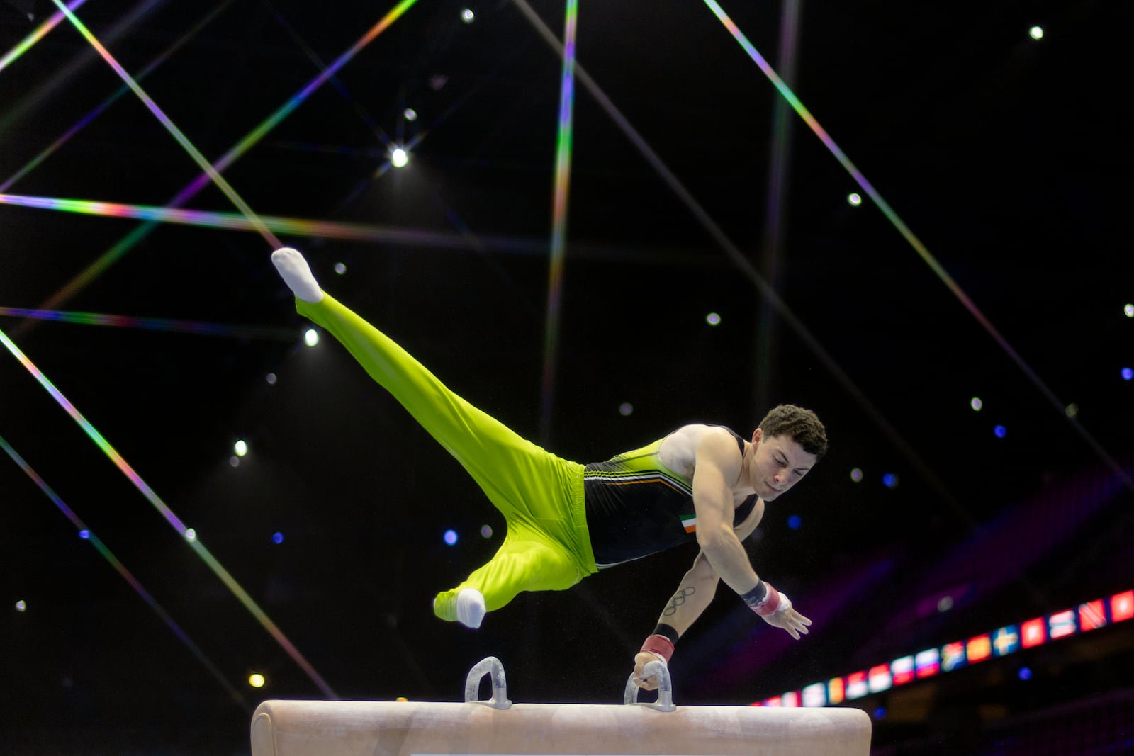 Rhys McClenaghan preparing for the Artistic Gymnastics World Championships in Rotterdam last week, where he missed out on the eight-man final. Photograph: Tim Clayton/Getty Images